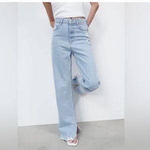 Zara Wide Leg Full Length Light Wash Jeans